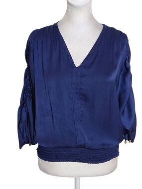 Philosophy Blue Satin Blouse with Smocked Hem Size XS Flaw